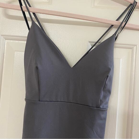 WINDSOR • Gray Shimmer Deep V-Neck Bodycon Mini Dress - Picture 3 of 9